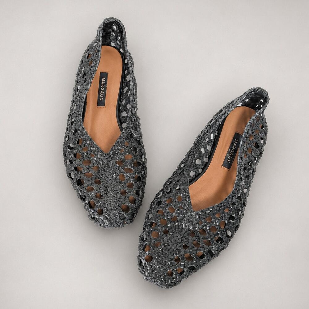 Margaux The Woven Paz Nappa Leather Flats Womens 39M/US8.5-9 Black